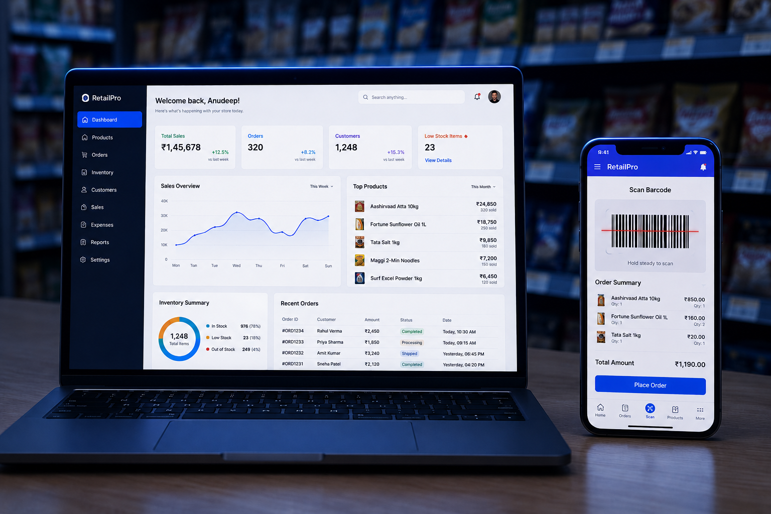 Kirana Management System dashboard interface